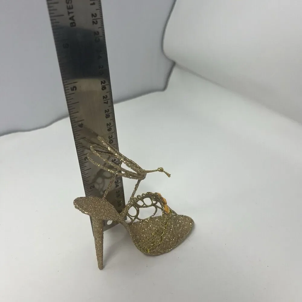 Pier 1 Stiletto Heel Gold Glitter Sandal Christmas Ornament Shoe Holiday